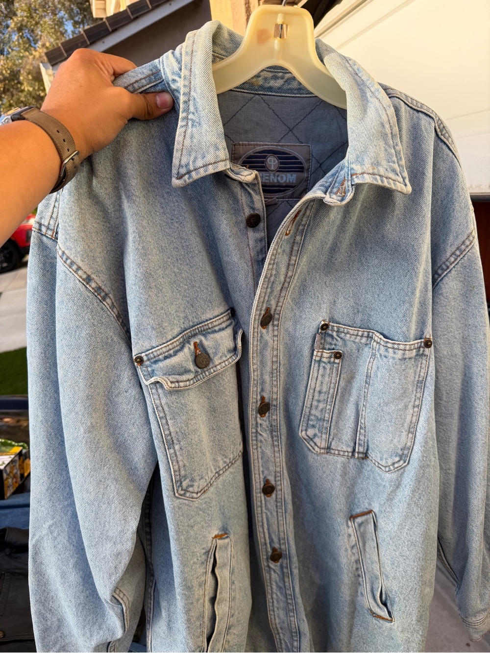Phenom Men’s Blue Denim Jean Jacket XL Regular Button Front Lined Long Pockets